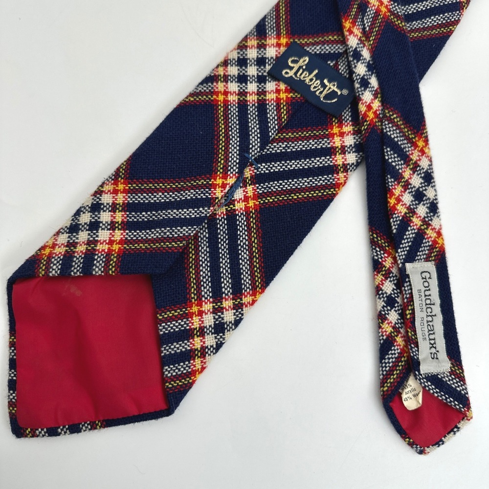 Liebert Necktie Mens 4" Navy Blue Red Plaid Wool Blend Vintage Goudchaux's USA - Picture 4 of 8